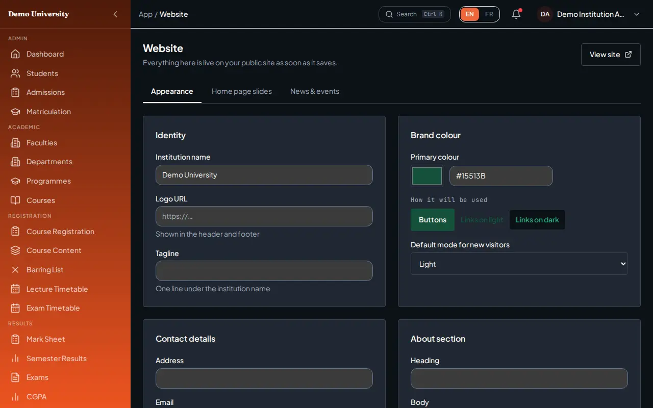 Managing the website