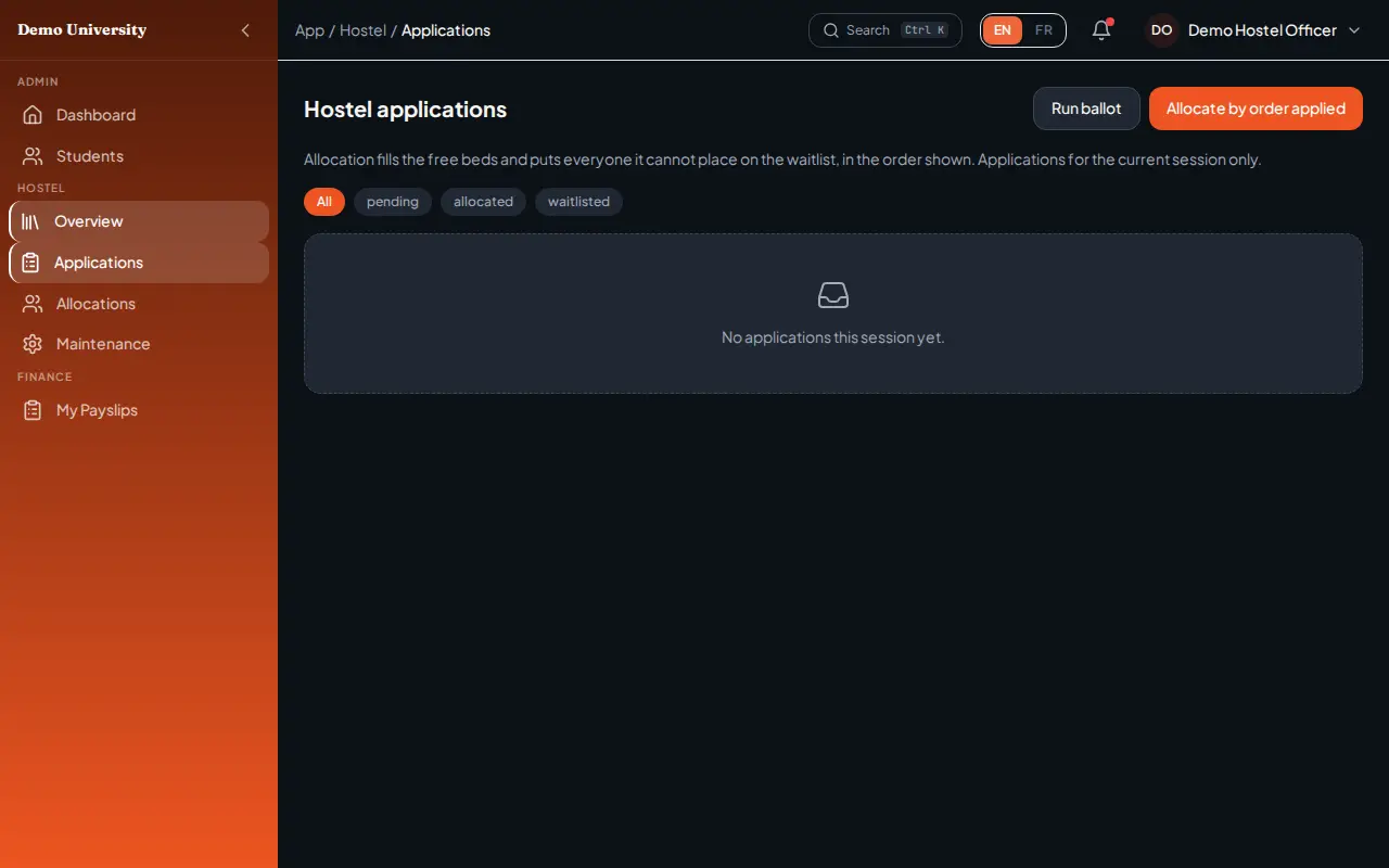 Hostel applications